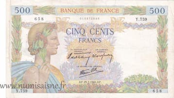 France Frankreich F 32/05 500 Francs La Paix 25/07/1940 Y..., Verzenden, België