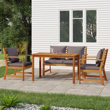 vidaXL 4-delige Tuinset met kussens massief acaciahout, Verzenden, Nieuw, Tuinset