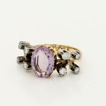 Bague - 14 carats Or jaune, Or blanc Améthyste - Diamant, Nieuw