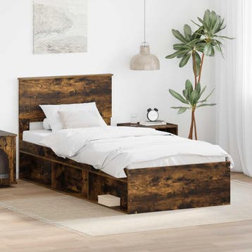 vidaXL Bedframe met hoofdeinde Rook Eiken 75 x 190 cm, Verzenden, Nieuw