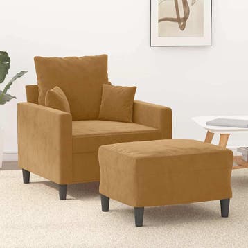 vidaXL Fauteuil met voetenbank / zetel 60 cm fluweel bruin, Verzenden