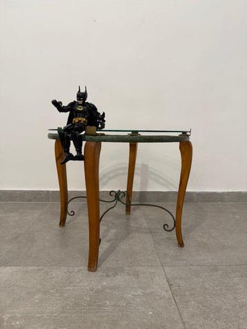 Salontafel - Hout, Glas, Messing - Houten structuur,, Antiek en Kunst
