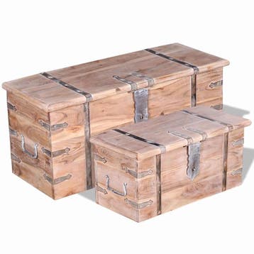 vidaXL 2-delige Opbergkistenset acaciahout, Verzenden, Nieuw
