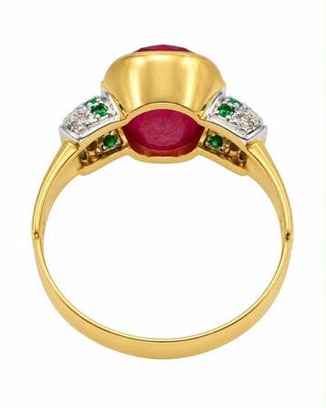 Zonder minimumprijs - Ring - 9 kt. Geel goud, Zilver Robijn