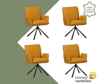 Set van 4 Leren draaibare eetkamerstoelen Elite - Toledo, Huis en Inrichting, 60 tot 90 cm, Nieuw, Leer, Ophalen of Verzenden