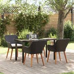 vidaXL Tuin Eettafel Set met kussen 5 pcs Zwart poly rattan, Verzenden, Nieuw