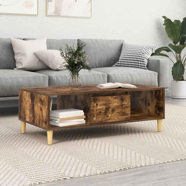 vidaXL Salontafel Rook Eiken 102 x 55 x 35 cm Bewerkt hout, Huis en Inrichting, Tafels | Salontafels, Nieuw, Verzenden