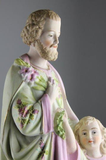 Beeldje - Saint Joseph with Child - Biscuit porselein