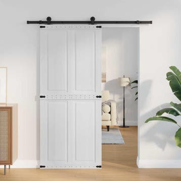 vidaXL Schuifdeur CORONA 90 x 210 cm Massief grenenhout Wit, Doe-het-zelf en Bouw, Verzenden, Nieuw