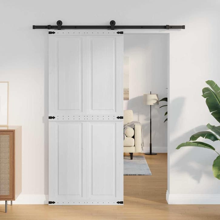 vidaXL Schuifdeur CORONA 90 x 210 cm Massief grenenhout Wit, Doe-het-zelf en Bouw, Deuren en Vliegenramen, Nieuw, Verzenden