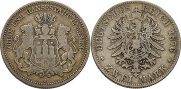 2 Mark 1876 Hamburg, Postzegels en Munten, Verzenden, België
