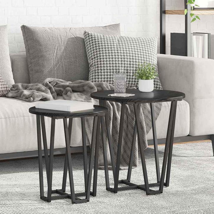 vidaXL Bijzettafelset 2 st Zwart Eiken 50 x 50 x 50,5 cm, Huis en Inrichting, Tafels | Bijzettafels, Nieuw, Verzenden