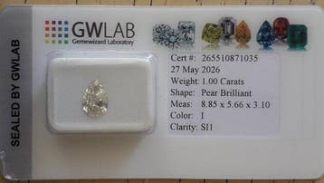 1 pcs Diamant (Natuurlijk) - 1.00 ct - Peer - I - SI1 -, Nieuw