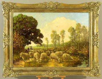 Willem Nefkens (1899 - 1982) - Herder met schapen in bosrijk