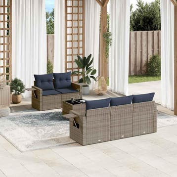 vidaXL 6-delige tuinbankset met kussens, grijs polyrotan, Verzenden