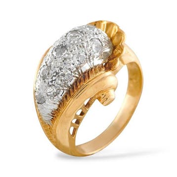 Ring - 18 karaat Geel goud, Platina, Vintage 18k geelgouden, Nieuw