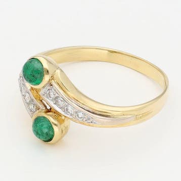 Bague - 14 carats Or jaune - Diamant - émeraude