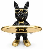 Decoratief beeldje Franse bulldog met ovaal gouden..., Verzenden
