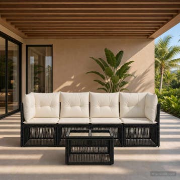vidaXL Tuinbank Set 5 st Zwart poly rattan, Verzenden, Nieuw