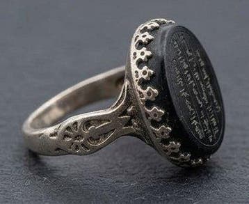 Onyx - Zilver - Ring met amulet - Gegraveerde Koranring