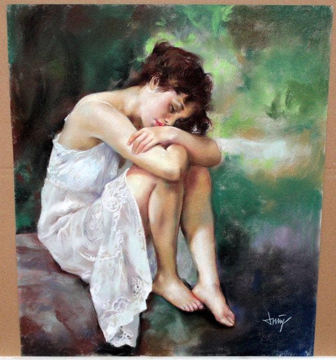 Domingo Alvarez Gomez (1942) - NO RESERVE - Sueño veraniego, Antiek en Kunst, Kunst | Schilderijen | Klassiek