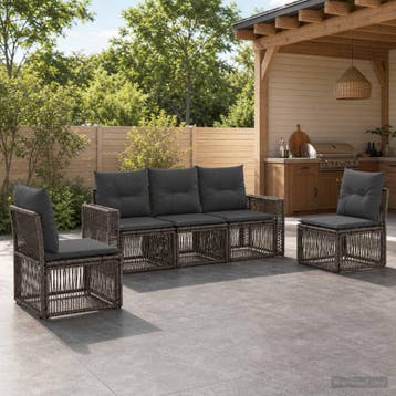 vidaXL Tuinbank Set 5 st Grijs en Donkergrijs poly rattan, Verzenden, Nieuw