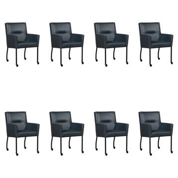 Set van 8 Leren eetkamerstoelen Lucky - Granada Blue, Ophalen of Verzenden, Nieuw, Leer, Eén