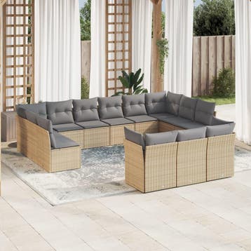 vidaXL 13-delige Loungeset met kussens poly rattan beige, Verzenden, Loungeset