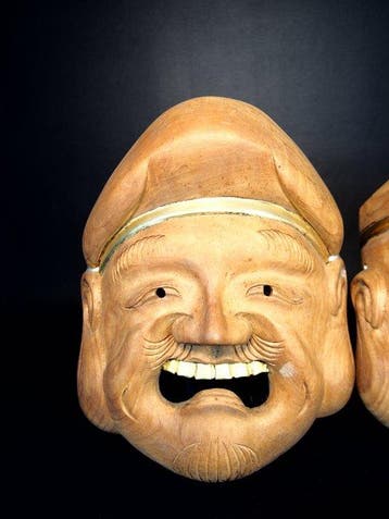 Mask - Hout, Japanse houten maskers van Daikoku  en Ebisu, Antiek en Kunst