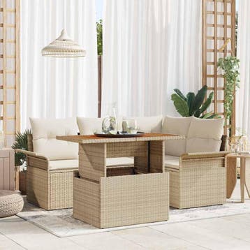 vidaXL Tuinbank Set 5 st Beige Poly rattan, Verzenden, Nieuw