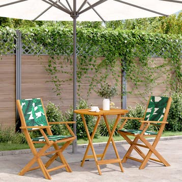 vidaXL 3-delige Bistroset bladpatroon stof en massief hout, Tuin en Terras, Verzenden, Nieuw