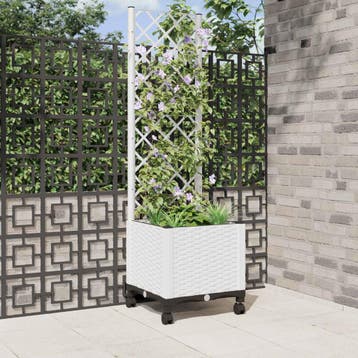 vidaXL Tuinsteker met schutting en wielen Wit 40 x 40 x 146, Tuin en Terras, Verzenden, Nieuw