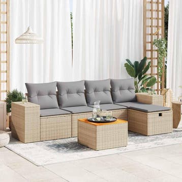 vidaXL 6-delige Loungeset met kussens poly rattan beige, Verzenden, Nieuw, Loungeset