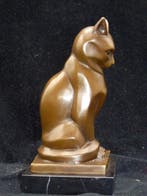 Sculpture, Bronzen Art Deco beeld van een Kat - 16.5 cm -