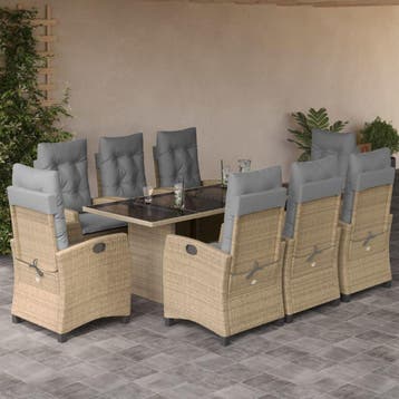 vidaXL 9-delige Tuinset met kussens poly rattan gemengd, Verzenden, Nieuw, Tuinset