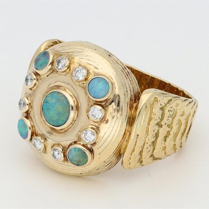 Ring - 18 karaat Geel goud Diamant (Natuurlijk) - Opaal, Bijoux, Sacs & Beauté, Bagues