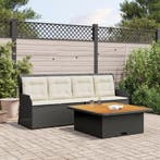 vidaXL 3-delige Loungeset met kussens poly rattan zwart, Verzenden, Nieuw, Loungeset