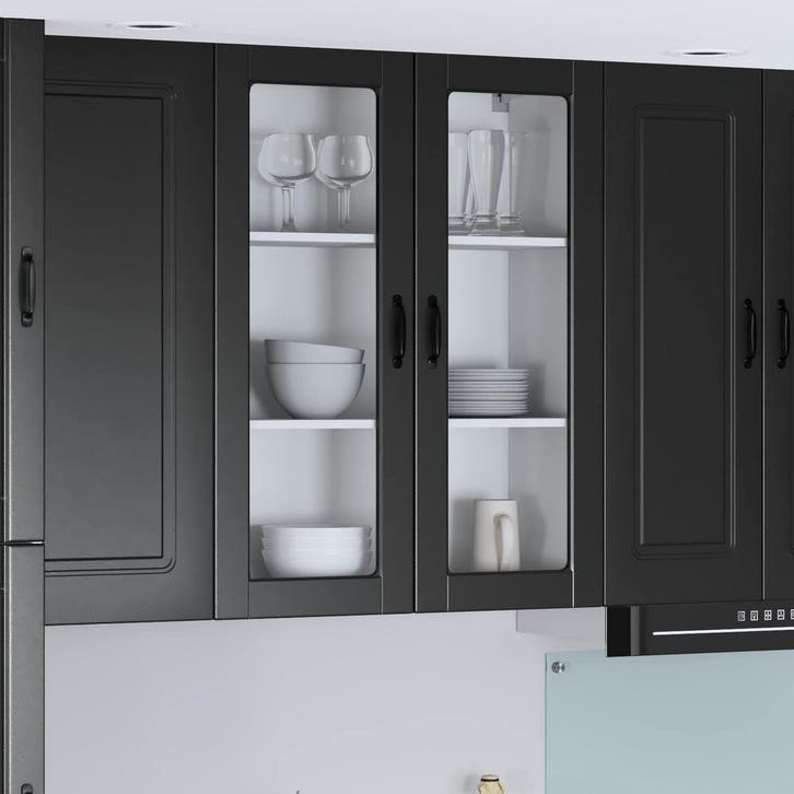 vidaXL Wandglas Kasten LUCCA Zwart 80 x 31 x 100 cm Bewerkt, Huis en Inrichting, Kasten | Overige, Nieuw, Verzenden