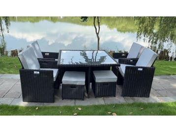 Veiling - Diningset / Tuinset incl. kussens 9-delig, Tuin en Terras, Tuinsets en Loungesets, Nieuw