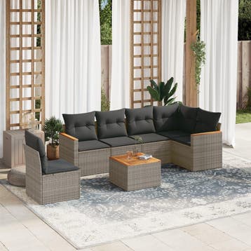 vidaXL 7-delige Loungeset met kussens poly rattan grijs, Verzenden, Loungeset