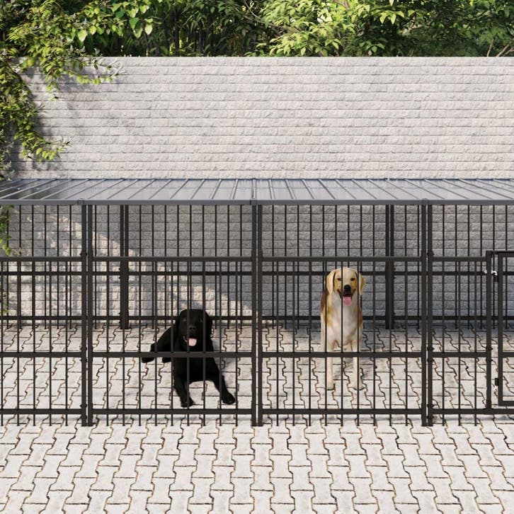 vidaXL Hondenkennel met dak 9,38 m² staal, Dieren en Toebehoren, Hondenbenches, Nieuw, Verzenden
