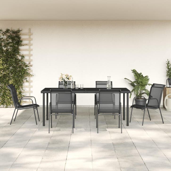 vidaXL 7-delige Tuinset textileen en staal zwart, Jardin & Terrasse, Ensembles de jardin, Envoi