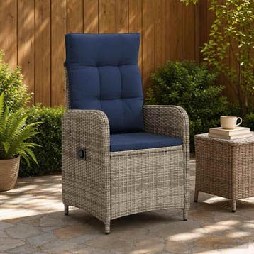 vidaXL Ligstoel voor Tuin Grijs en Marineblauw, Verzenden