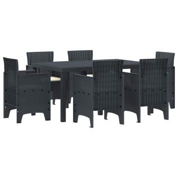 vidaXL Tuin Eettafel Set 7 st Antraciet Polt riet, Verzenden, Nieuw