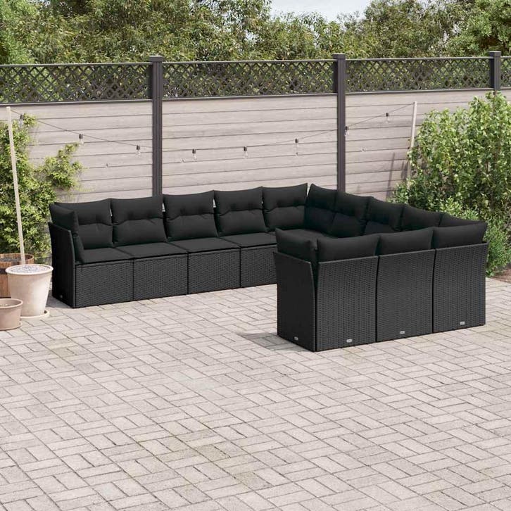 vidaXL 11-delige Loungeset met kussens poly rattan zwart, Jardin & Terrasse, Ensembles de jardin, Envoi