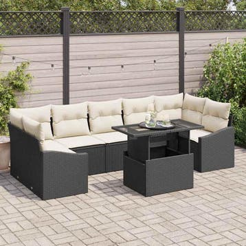 vidaXL Tuinbank Set 8 st Zwart poly rattan, Tuin en Terras, Verzenden, Nieuw