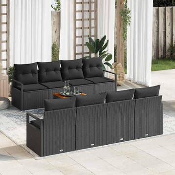 vidaXL Tuinbank Set 9 st Zwart poly rattan, Tuin en Terras, Verzenden, Nieuw