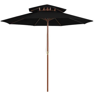 vidaXL Parasol dubbeldekker met houten paal 270 cm zwart, Verzenden, Nieuw