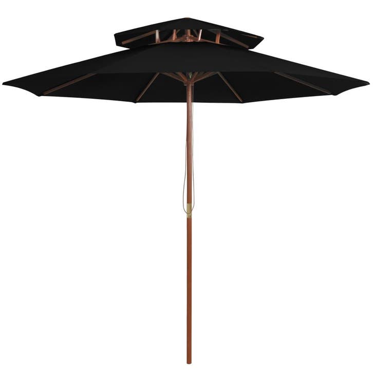 vidaXL Parasol dubbeldekker met houten paal 270 cm zwart, Jardin & Terrasse, Parasols, Envoi