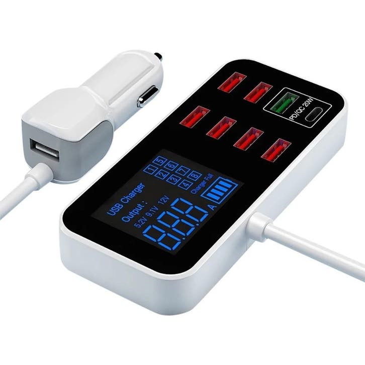 DrPhone ATL1 8 Multi USB Autolader - QC 3.0 & PD USB C, Telecommunicatie, Autoladers, Nieuw, Verzenden